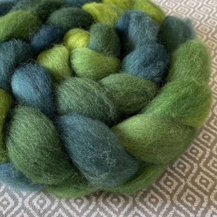 Detail of Greenwood Fiberworks Pigtails Emerald in shades of greens and teals