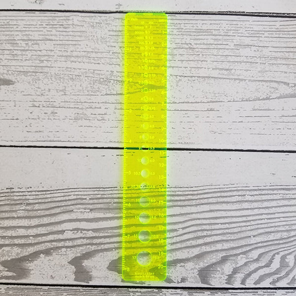 8" Katrinkles acrylic ruler with needle gauge in bright yellow.