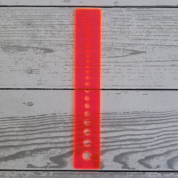 8" Katrinkles acrylic ruler with needle gauge in watermelon pink.