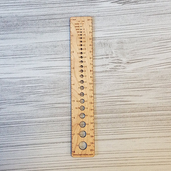 8" Katrinkles wood ruler with needle gauge.