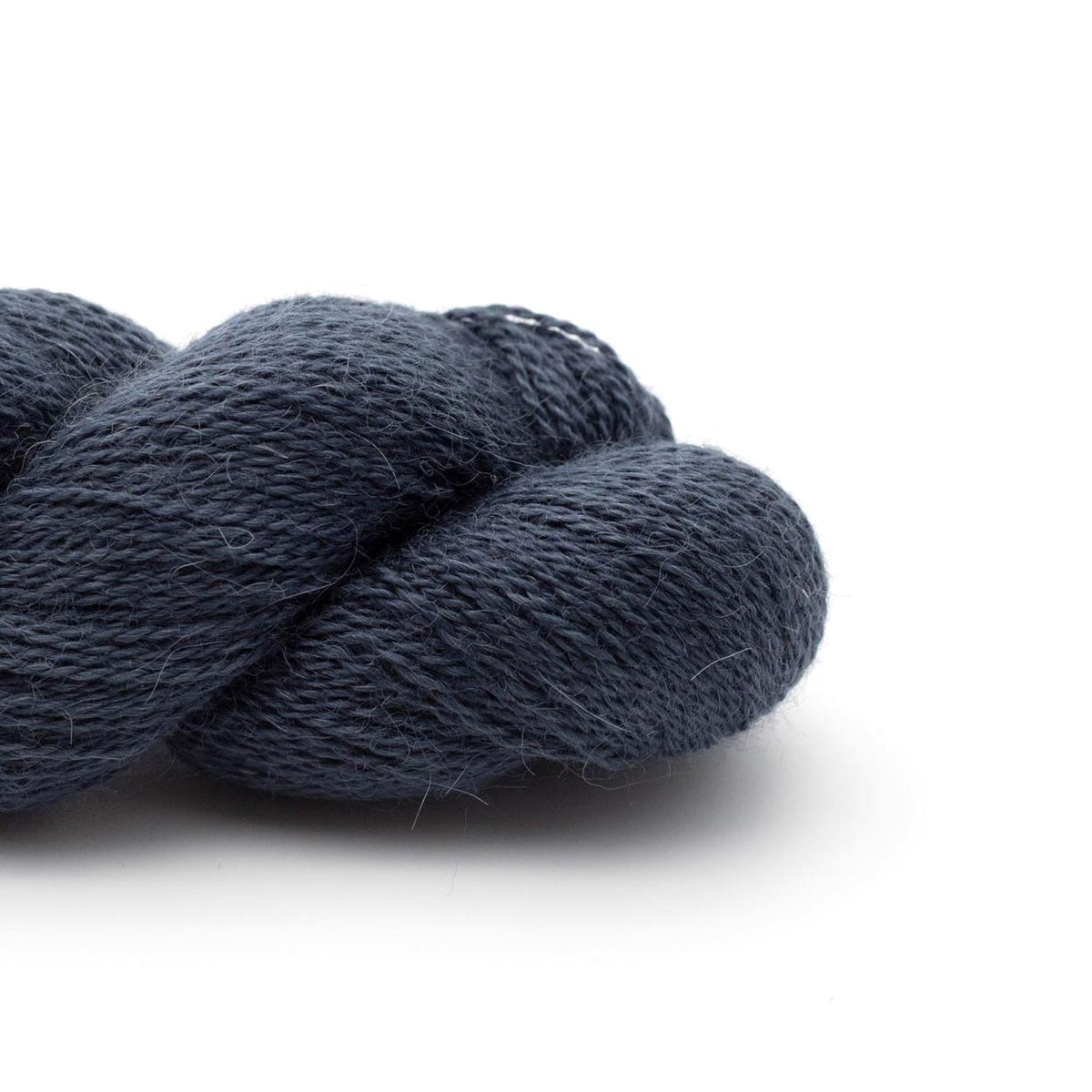 Detail of Kremke Baby Alpaca Lace in Indigo, a greyish blue color