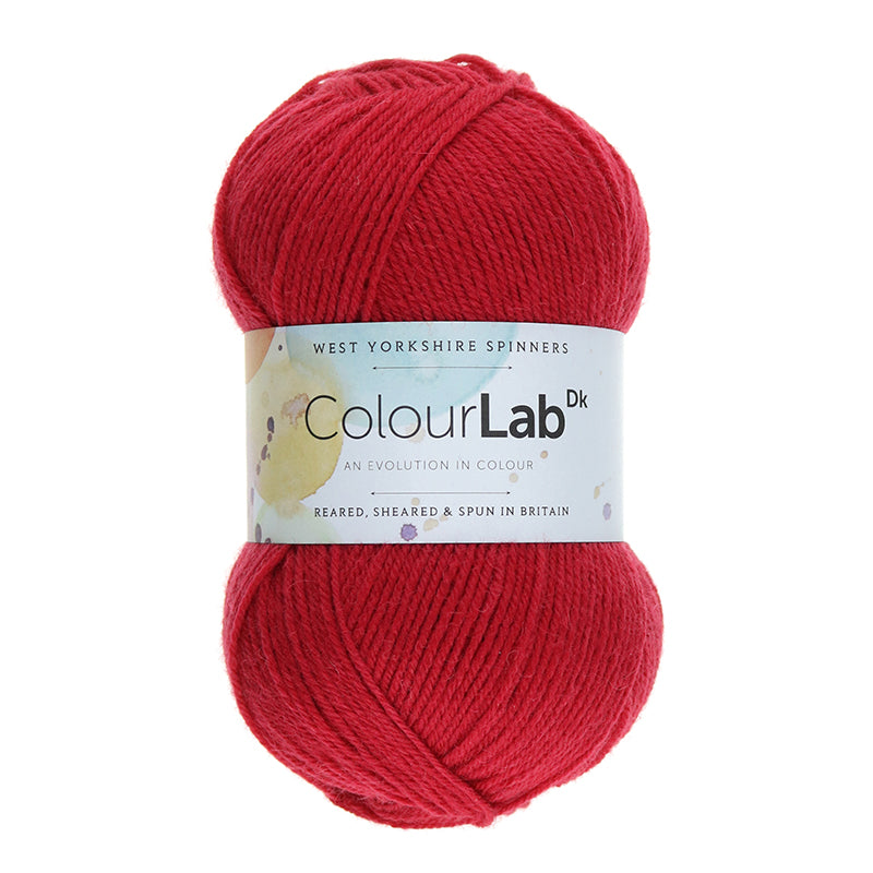 West Yorkshire Spinners Colour Lab DK in Crimson Red, a medium red color.