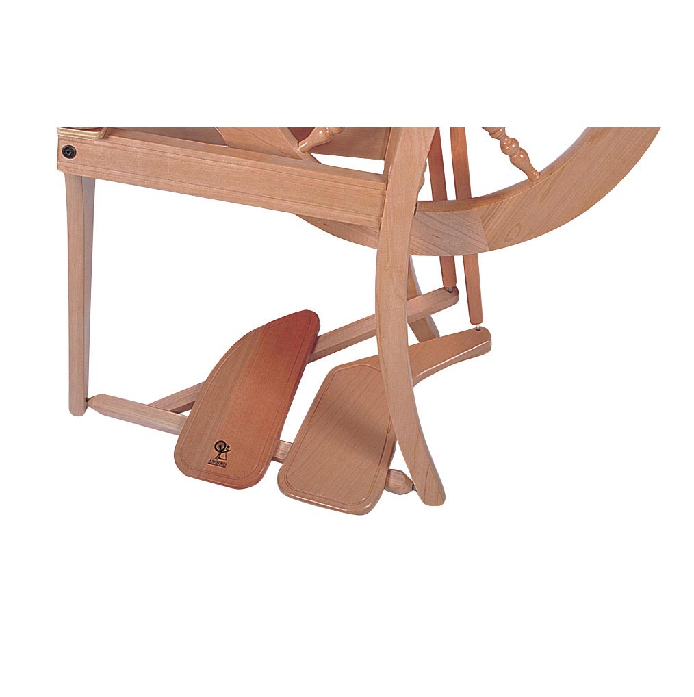 Close up picture of double treadles for the Ashford spinning wheel.