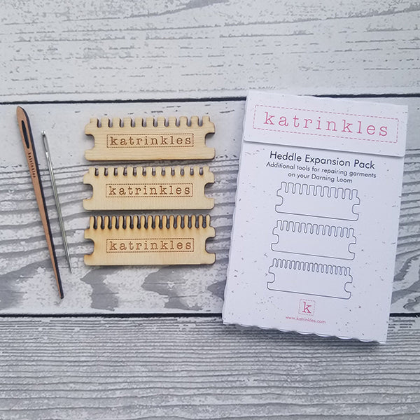 Set of 3 tiny heddles and 2 needles for the Small Darning Loom.