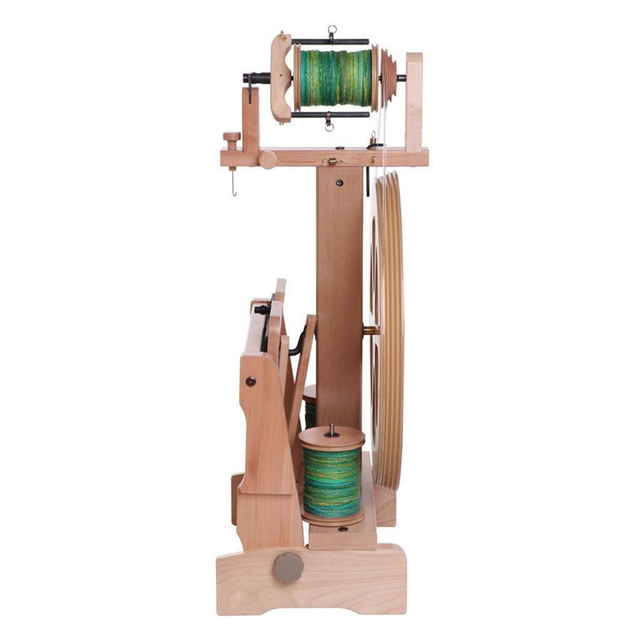 Side view of the Ashford Kiwi Spinning wheel folded up. 