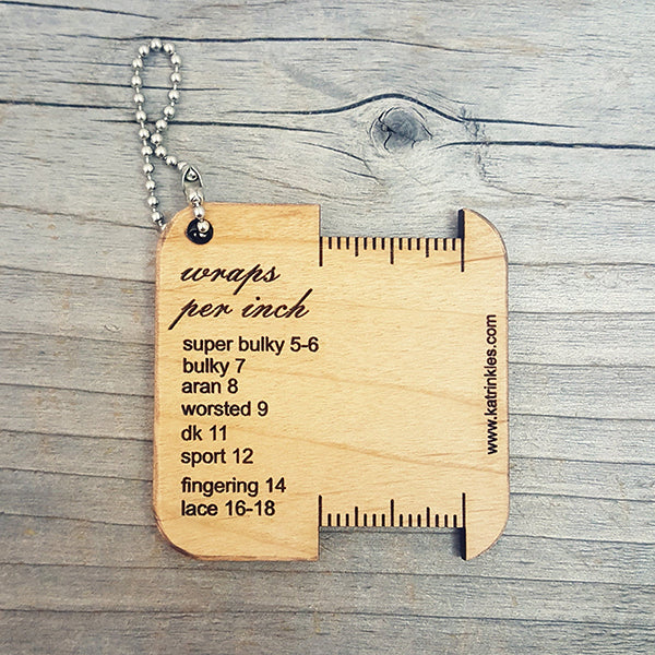 Katrinkles Wooden Wraps Per Inch Gauge with ball chain.