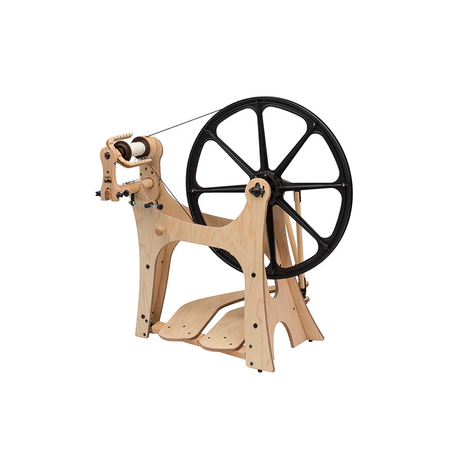 Angled Side image of a Schacht Flatiron Spinning Wheel.
