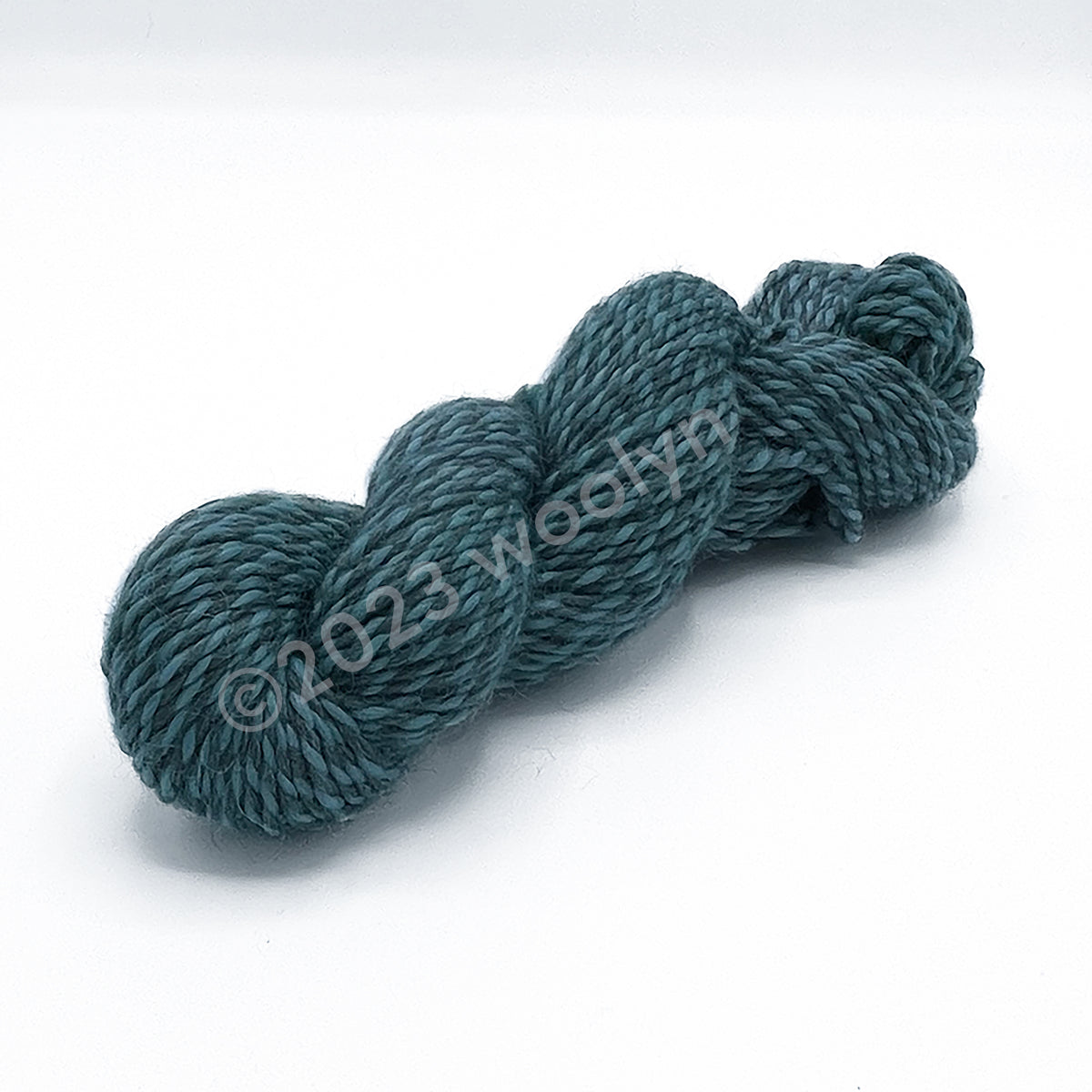 A skein of Tesserae Chonky in Tiff, a light blue plied with light grey