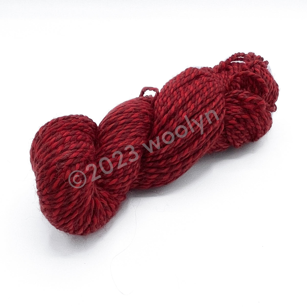 Skein of Tesserae Chonky Tomato Jam, a red plied with a darker red
