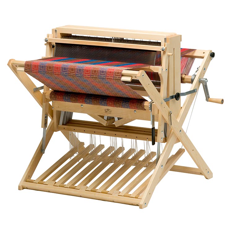 Picture of a Schacht Baby Wolf Loom with eight shafts and 10 treadles.