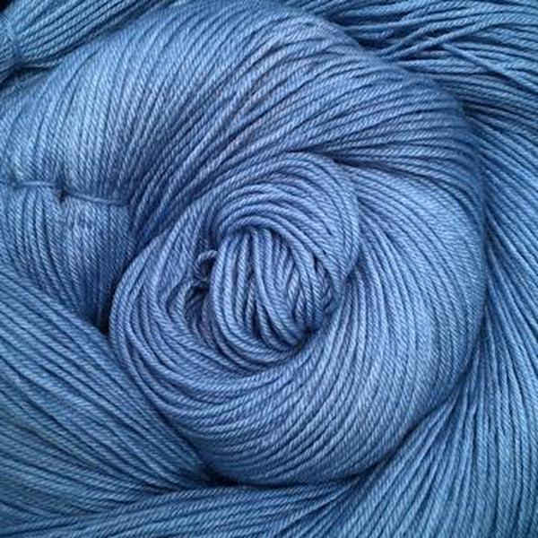 Detail of Greenwood Fiberworks Simply Sock Cornflower Semi, a bright, light blue.  