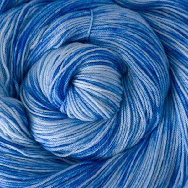 Detail of Greenwood Fiberworks Simply Sock Cornflower Tonal, a bright, light blue with tonal variation. 