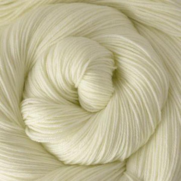 Detail of Greenwood Fiberworks Simply Sock Natural, an undyed creamy white.