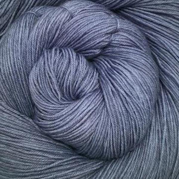 Detail of Greenwood Fiberworks Simply Sock Periwinkle Semi, a light grey blue with hints of purple.