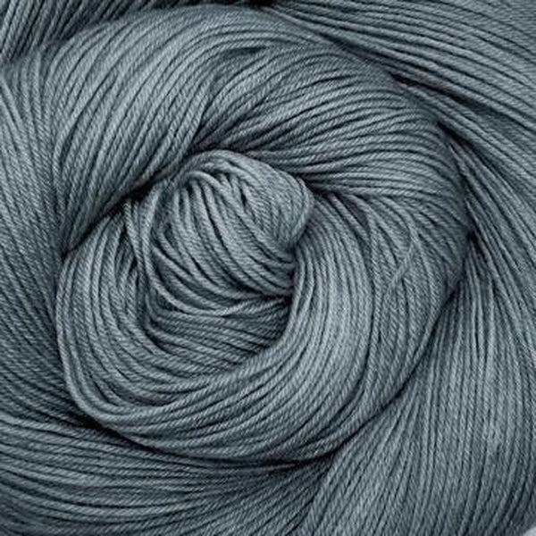 Detail of Greenwood Fiberworks Simply Sock Steel Semi, a silvery grey. 