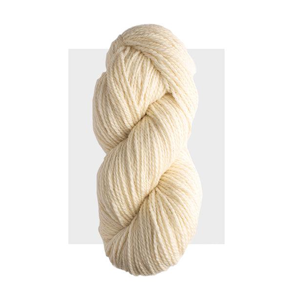 Skein of Harrisville Highland White, an un-dyed natural off white. 