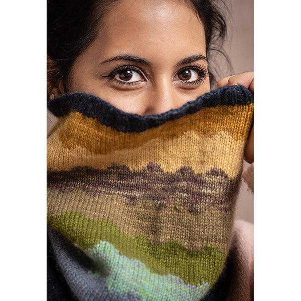A cowl pattern from the Coloring Box booklet in Trail Mix.