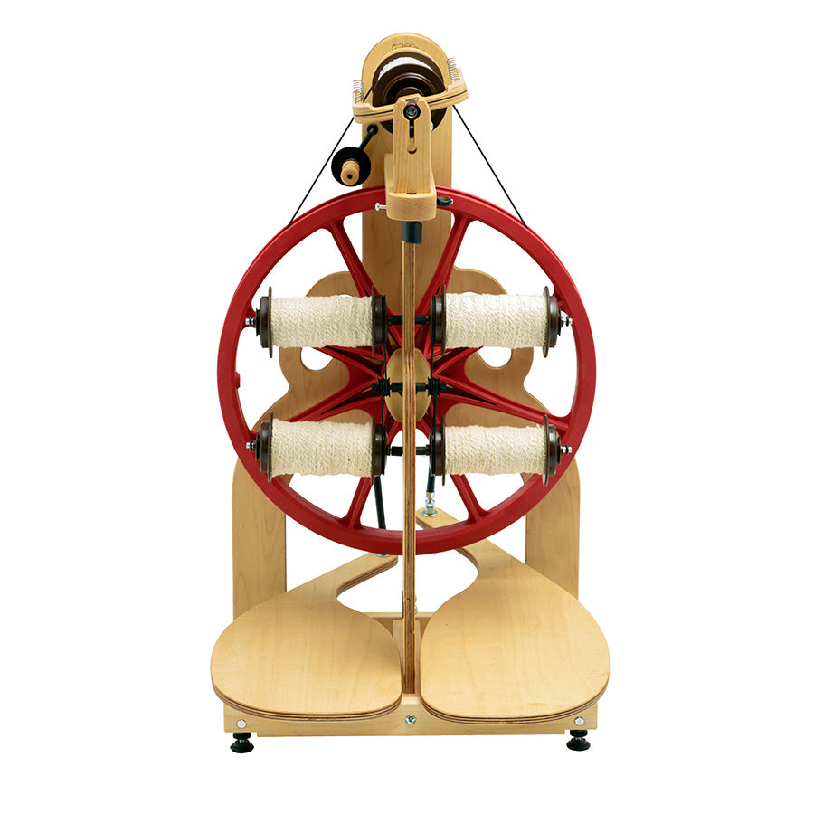 Image of a Schacht Ladybug Spinning Wheel with the add on Lazy Kate Bobbins.