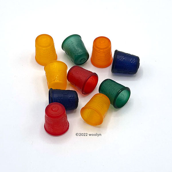Rubber thimbles in a variety of colors. 